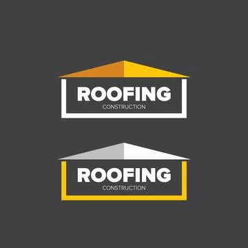 Roofing construction logo design template with roof top and slogan siolated on Stock Illustration