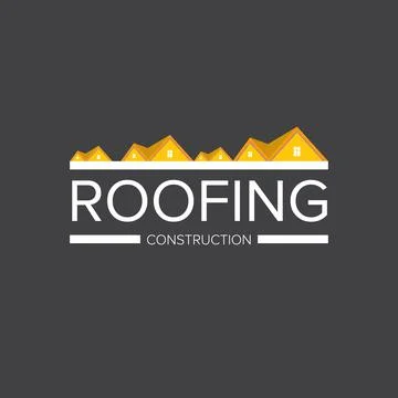 Roofing construction logo design template with roof top and slogan siolated on Stock Illustration