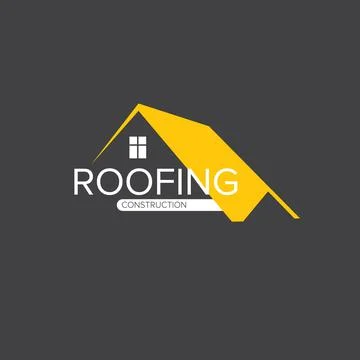 Roofing construction logo design template with roof top and slogan siolated on Stock Illustration