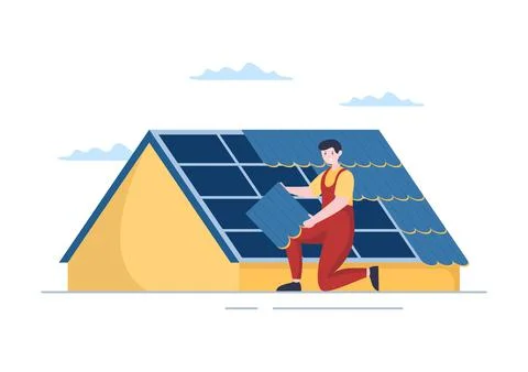 Roofing Construction Workers Template Hand Drawn Cartoon Flat Illustration wi Ilustración de archivo