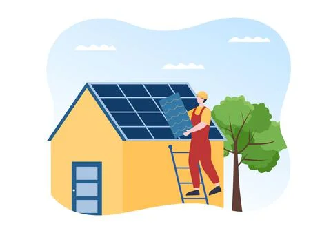 Roofing Construction Workers Template Hand Drawn Cartoon Flat Illustration wi 스톡 일러스트