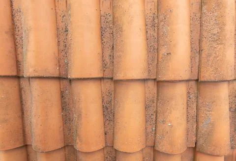 Roofing texture background Red corrugated tile element of roof tiles detail S Stock Photos