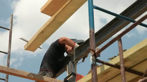 Roofing works - welder working Stock Footage