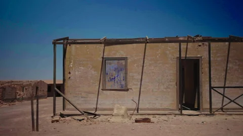 Roofless house off-center with door on right Stock Footage 337874713