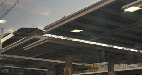 Roofs and cables of train station seen from the window Stock Footage 216544543