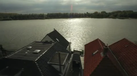Roofs and river 2 Stock Footage 12653216
