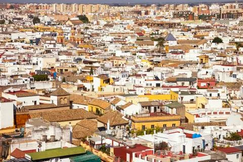 Roofs and white houses view from Giralda bell tower. Seville or sevilla Andal Stock Photos