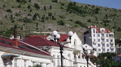 Roofs on a background of mountains Stock Footage 51612463