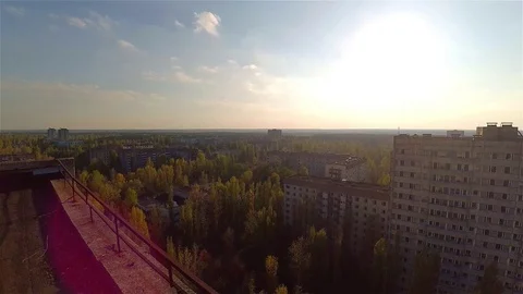 Roofs of Ghost Town Pripyat, Chernobyl Exclusion Zone, Ukraine Stock Footage 78842742