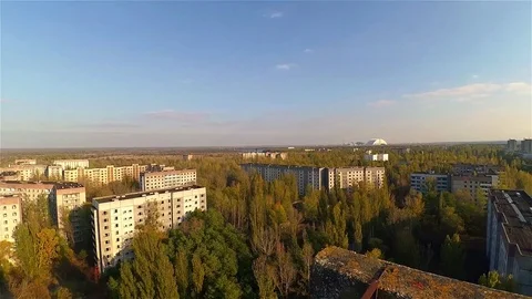 Roofs of Ghost Town Pripyat, Chernobyl Exclusion Zone, Ukraine Stock Footage 78843280