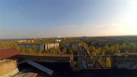 Roofs of Ghost Town Pripyat, Chernobyl Exclusion Zone, Ukraine Stock Footage 78843736