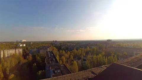 Roofs of Ghost Town Pripyat, Chernobyl Exclusion Zone, Ukraine Stock Footage 78843828
