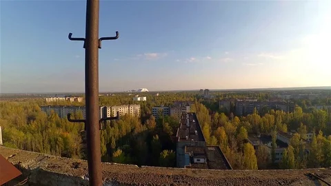 Roofs of Ghost Town Pripyat, Chernobyl Exclusion Zone, Ukraine Stock Footage 78843963