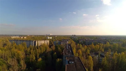 Roofs of Ghost Town Pripyat, Chernobyl Exclusion Zone, Ukraine Stock Footage 78844059