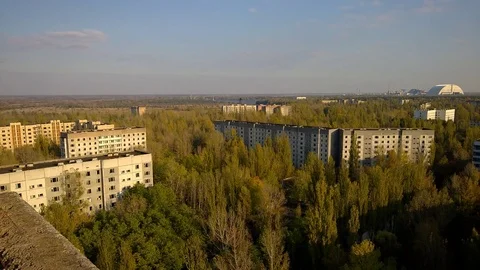 Roofs of Ghost Town Pripyat, Chernobyl Exclusion Zone, Ukraine Stock Footage 78856447