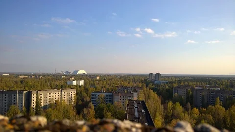 Roofs of Ghost Town Pripyat, Chernobyl Exclusion Zone, Ukraine Stock Footage 78856847