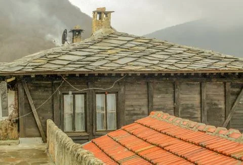 The roofs of the monastery and the snow Stock Photos