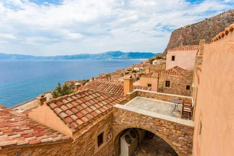 Roofs of Monemvasia Stock Photos