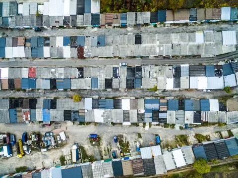 Roofs of the old garages Stock Photos