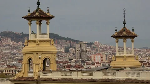 Roofs of old houses in Barcelona. Spain. Stock Footage