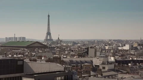 Roofs of Paris with Eiffel tower, pan - 60fps Stock Footage 47905232