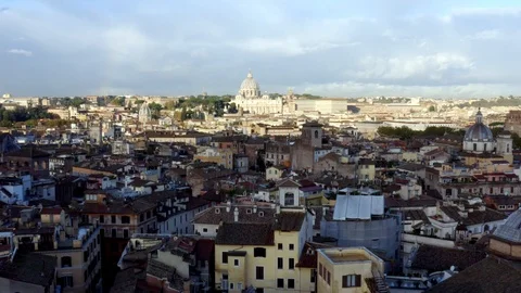 Roofs of Rome - view of San Peter Dome - Small Rainbow Stock Footage 119977623