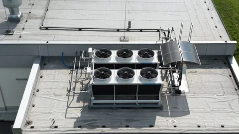 Rooftop air conditioning system with solar panels Stock Footage 347527117