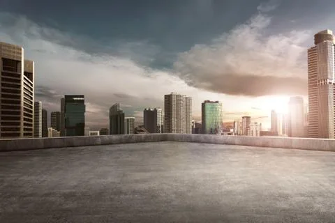 Rooftop balcony with cityscape Ilustração Stock