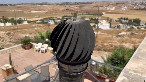 Rooftop Chimney Turbine Ventilator Stock Footage 345208215