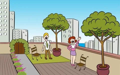 Rooftop city garden 스톡 일러스트