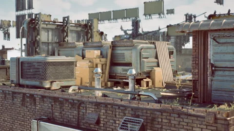Rooftop cluttered storage, Storage chaos on roof with boxes and tape marks 動画素材 331400759