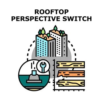 Rooftop construction and green building perspective switch Stock Illustration