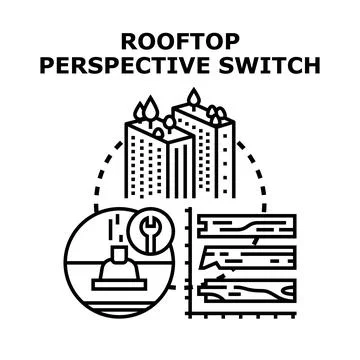Rooftop construction and green building perspective switch Stock Illustration