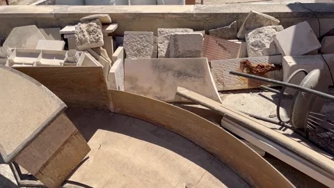 Rooftop Construction Debris and Stone Scraps Stock Footage 345207602