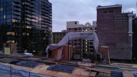 Rooftop construction in DTLA Stock Footage 129342725