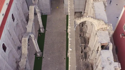 Rooftop of Convento do Carmo ruins. Lisboa, Portugal. Drone view. Stock Footage 262056716