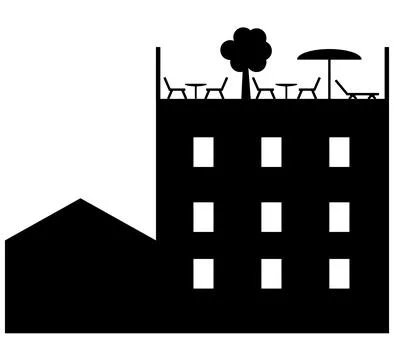 Rooftop deck icon. Garden space on roof sign. Sky park zone symbol. Illustrazione stock