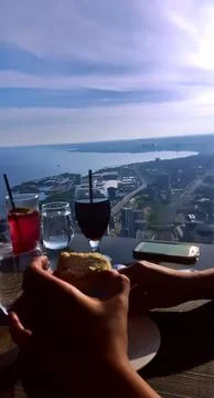 Rooftop Dinner with Lake View Stock Photos