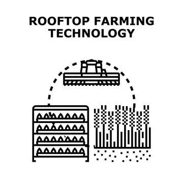 Rooftop farming technology concept creating sustainable green urban spaces Stock Illustration