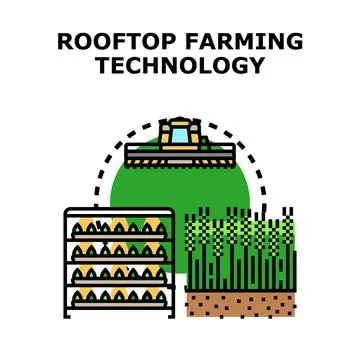 Rooftop farming technology concept creating sustainable green urban spaces Stock Illustration