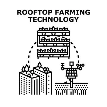 Rooftop farming technology developing urban agriculture systems Stock Illustration