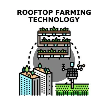 Rooftop farming technology developing urban agriculture systems Stock Illustration