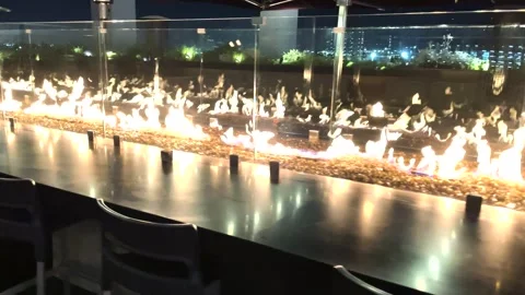 Rooftop with fire at night Stock Footage 297169610