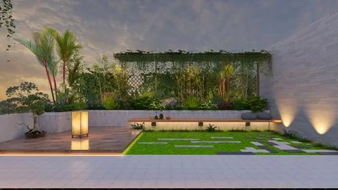 From Rooftop Garden to Sky Lounge Versatile Interior Design Ideas for High-.. Stock-Illustration