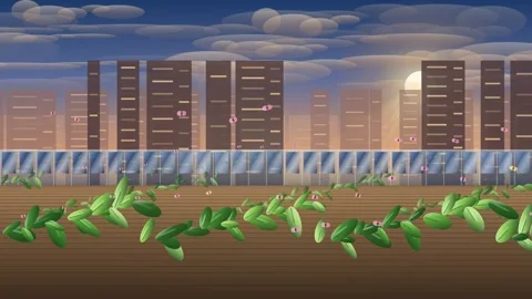 Rooftop Garden Sunset Loop - Sustainable City Solar Panel Backdrop Stock Footage 341870770