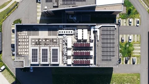 Rooftop HVAC Cooling Systems on Commercial Data Center Stock Footage 339038547