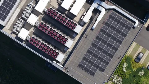 Rooftop HVAC Cooling Systems on Commercial Data Center Stock Footage 339038550
