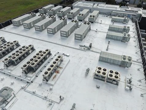 Rooftop hvac systems providing building climate control Stock Photos