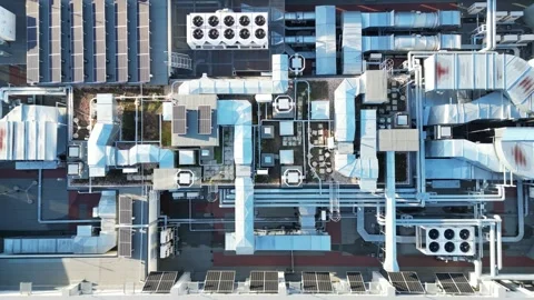 Rooftop of a modern energy-efficient office featuring ventilation systems and Stock-Footage 329964532