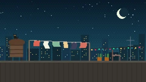Rooftop at night with city lights Stock Footage 348648626